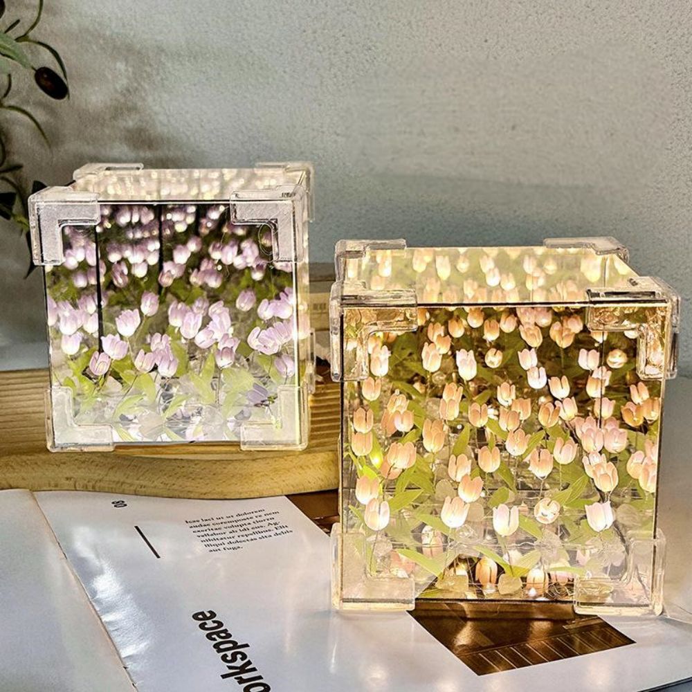 DIY Sea Cube Flower Tulip Lamp Kit Material Package Infinite Garden Acrylic Three-Dimensional Night Lamp Easy Assembly DIY Gift Gift for Girlfriends