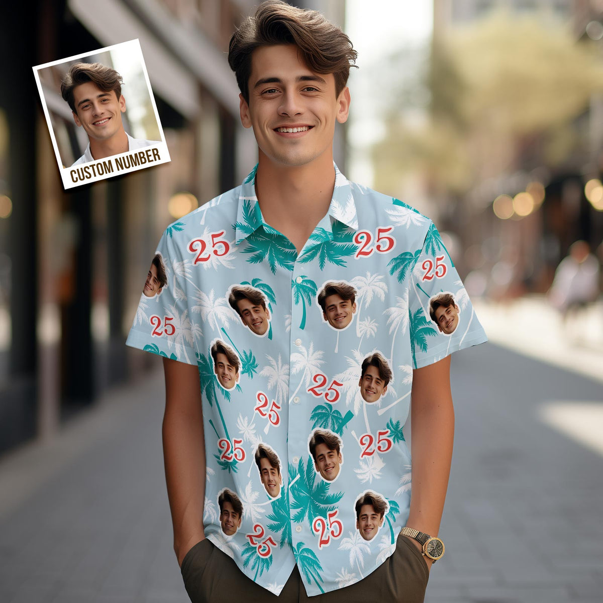 Custom Face And Number Father's Day Birthday Present Hawaiian Shirts Coconut Tree Shirt