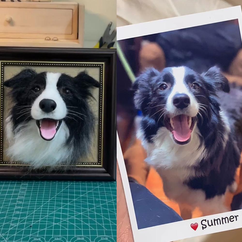 Custom Felt Pet in Frame, Needle Felted Cat Dog, Personalized Dog Portrait Sculpture in Frame, Finised Product