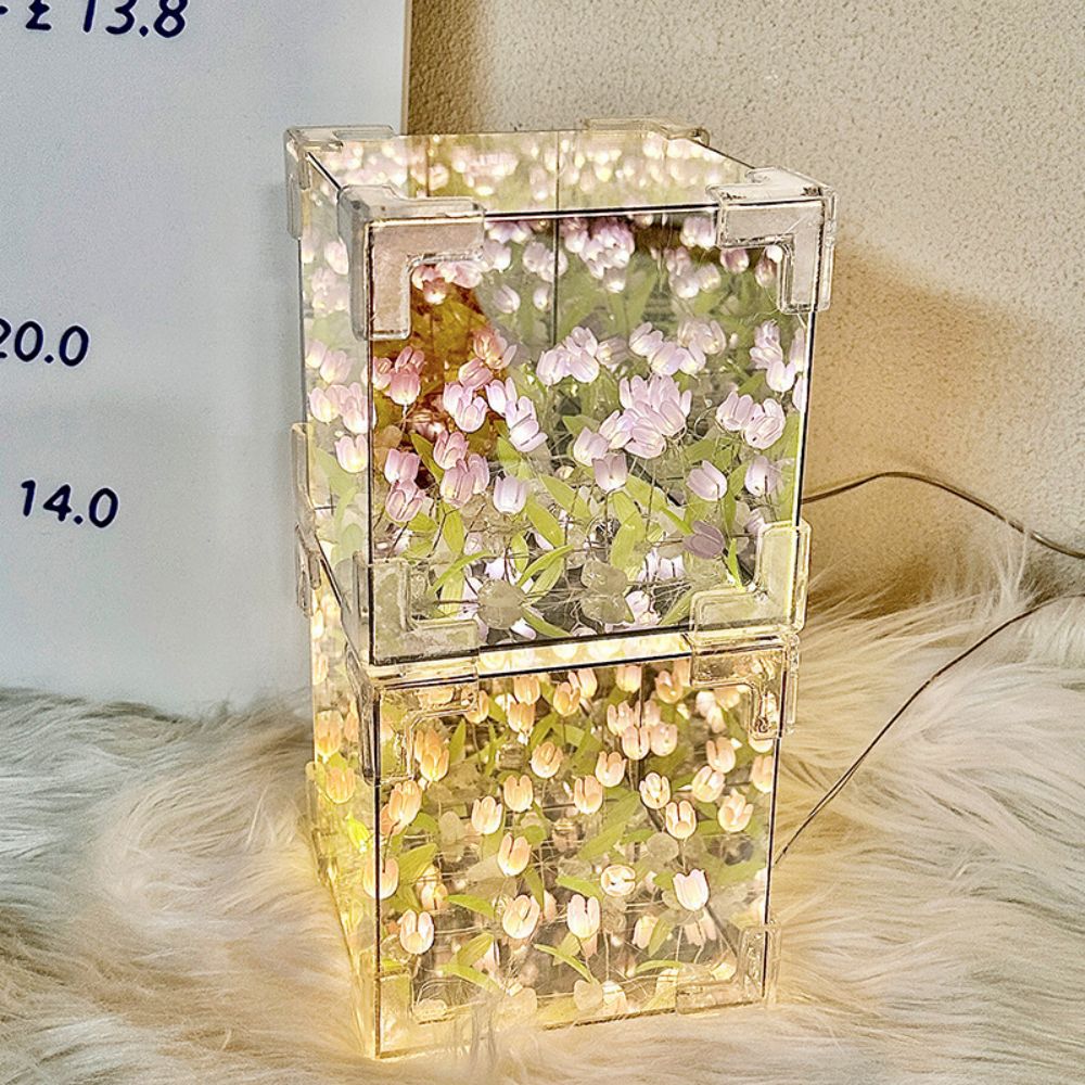 DIY Sea Cube Flower Tulip Lamp Kit Material Package Infinite Garden Acrylic Three-Dimensional Night Lamp Easy Assembly DIY Gift Gift for Girlfriends