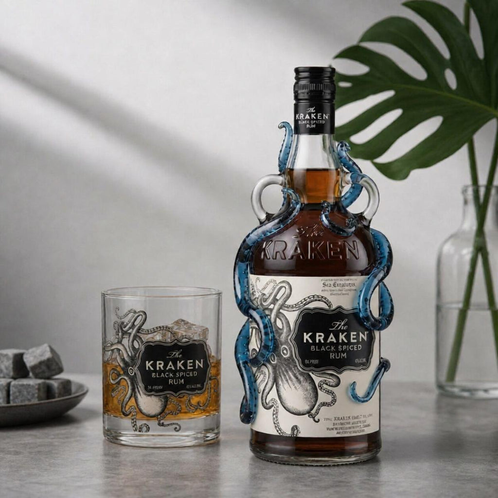 The Kraken Rum 3D Octopus Whiskey Decanter and Glass