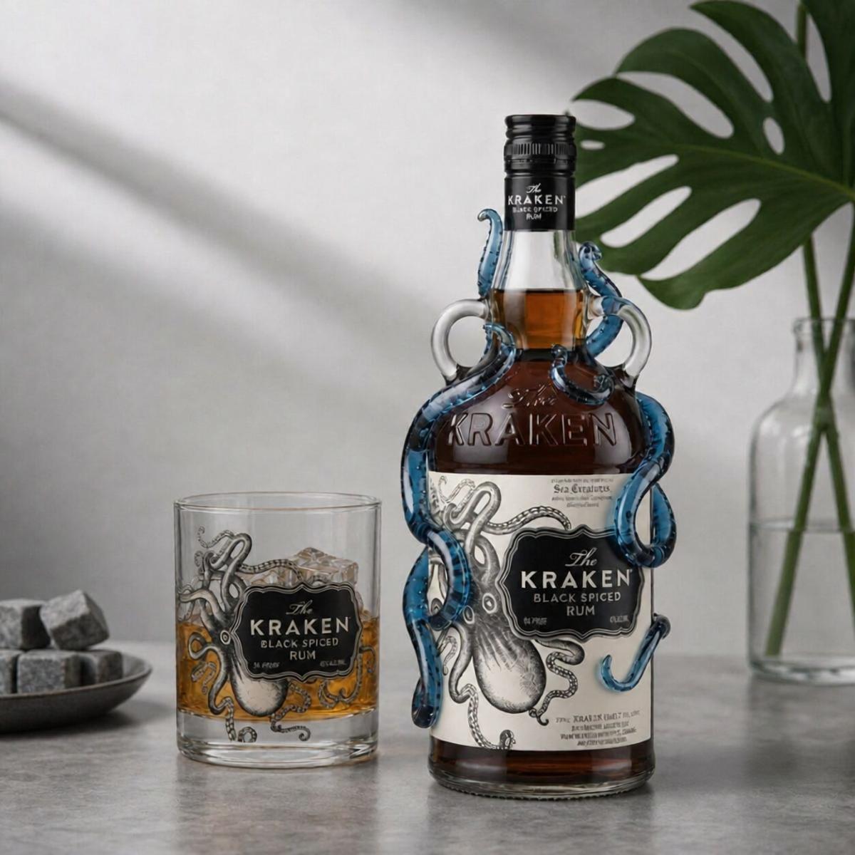 The Kraken Rum 3D Octopus Whiskey Decanter and Glass