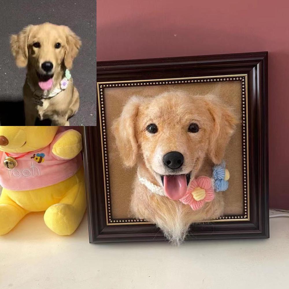 Custom Felt Pet in Frame, Needle Felted Cat Dog, Personalized Dog Portrait Sculpture in Frame, Finised Product