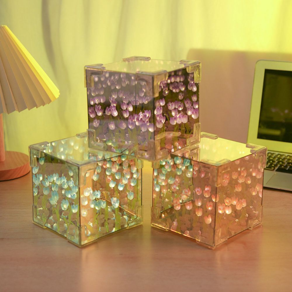 DIY Sea Cube Flower Tulip Lamp Kit Material Package Infinite Garden Acrylic Three-Dimensional Night Lamp Easy Assembly DIY Gift Gift for Girlfriends