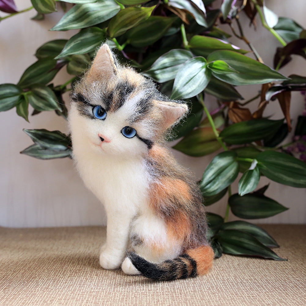 Custom Felted Pet with Acrylic Cover, Handmade Felted Cat Sculpture, Pet Loss Gift Finished Product