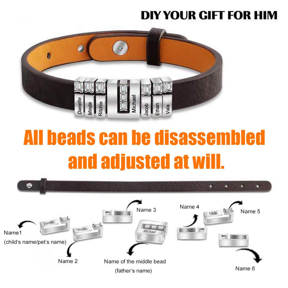 Men's Personalized Leather Bracelet With Adjustable Diamond Beads, Perfect Gift For Father's Day Anti-oxidation Stainless Steel