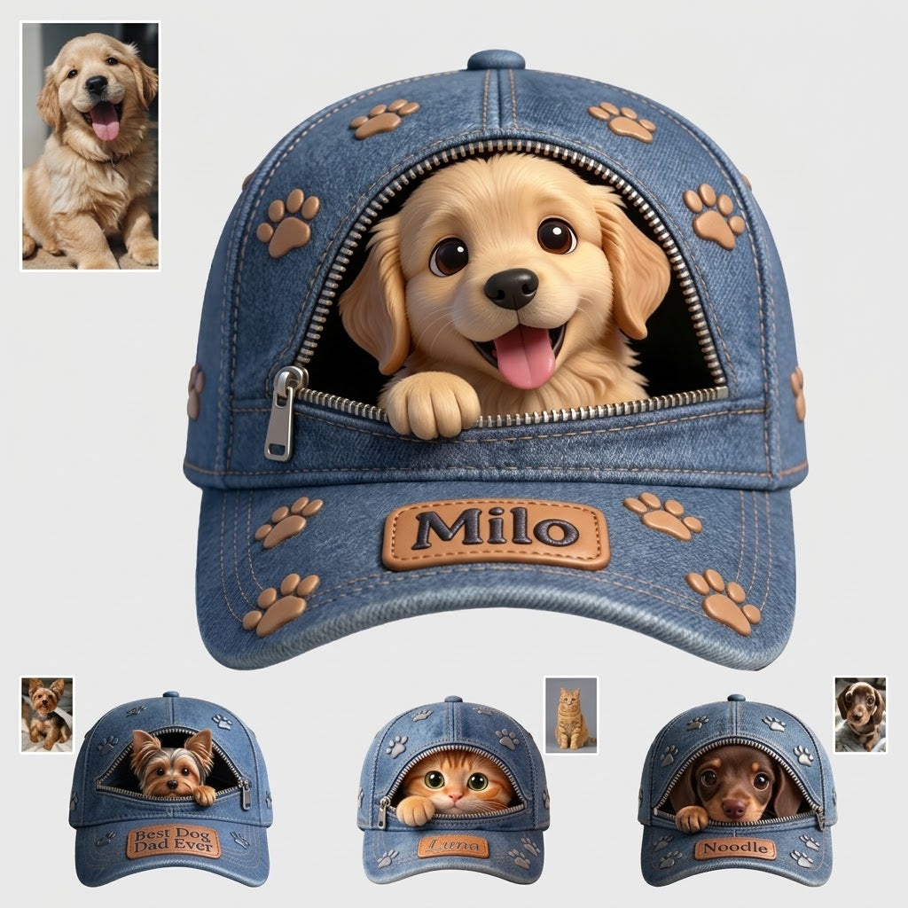 Personalized Dog Photo Hat | Custom Pet Portrait Baseball Cap, Dog Lover Gift, Embroidered Dog Face Cap for Men & Women