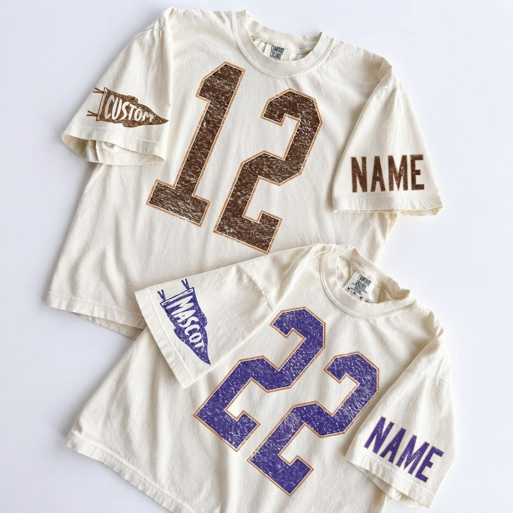 Custom Spirit Shirt, Personalized Team Tee, Custom Initial Shirt with Number & Sleeve Print, Game Day Shirt