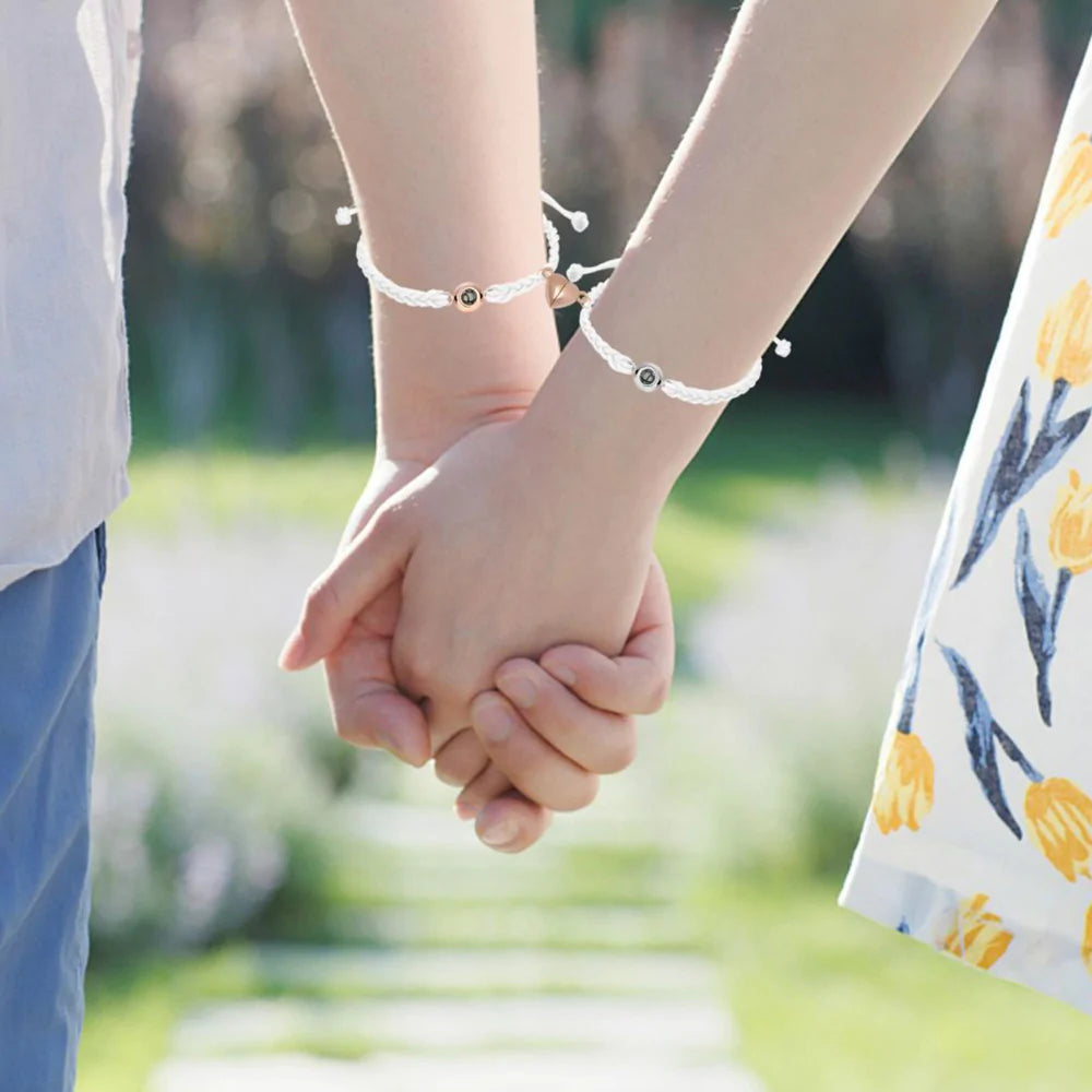 Custom Photo Projection Bracelet Simple Woven Heart Magnetic Bracelet Christmas Gift for Couple