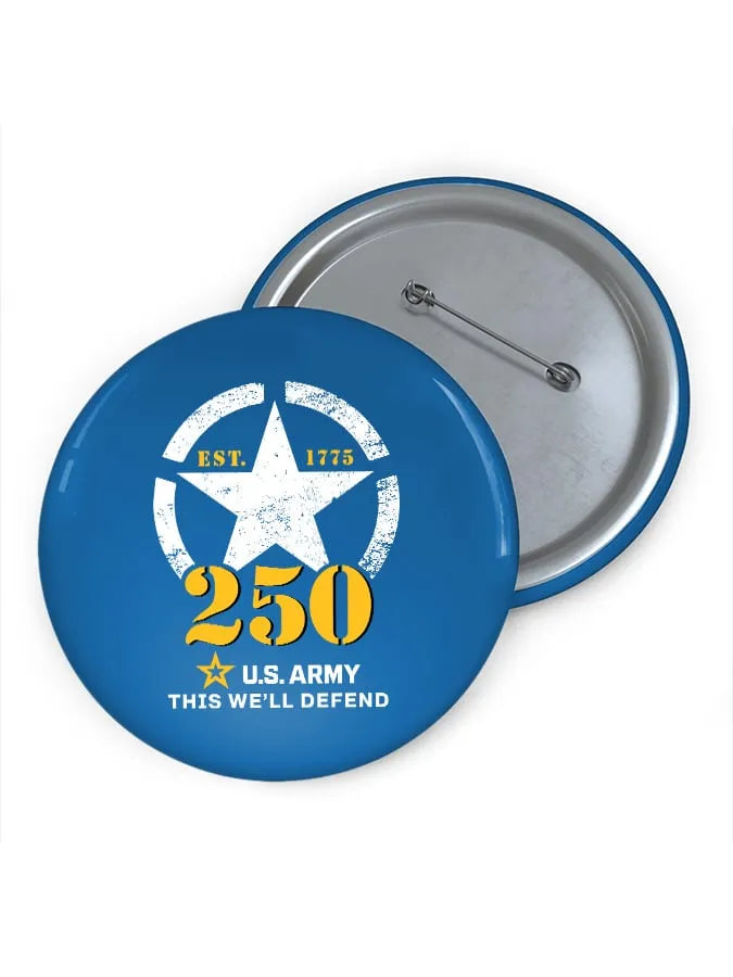 Vintage U.S. Army 250th Anniversary This We'll Defend Est.1775 Print Brooch