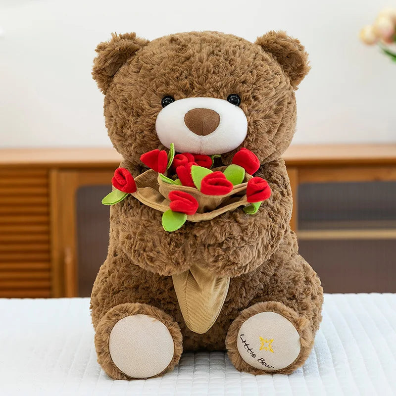 Romantic Teddy Bear Hugging Roses Bouquet – New Style Rose Bear Plush Toy