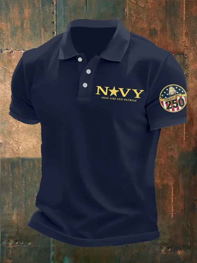 Man's Vintage America's Navy 250th Anniversary Non Sibi Sed Patriae Printed Polo Shirt