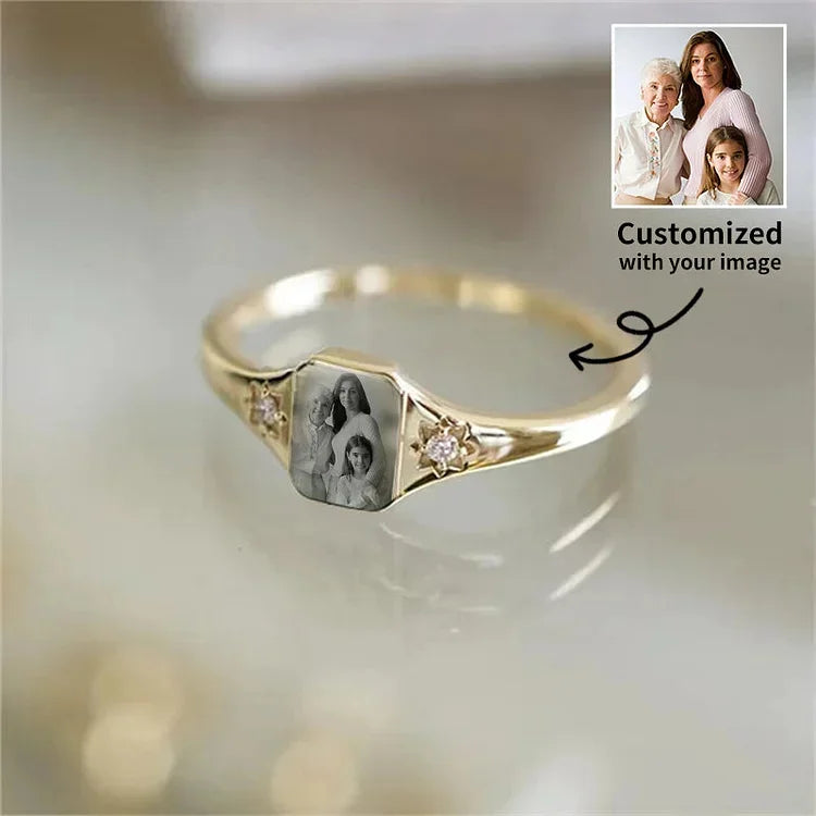 Personalized Birthstone Photo Ring 2 Photo Colors Custom Jewelry Perfect Gift for Her Anniversary Gift Mother's Day Gift