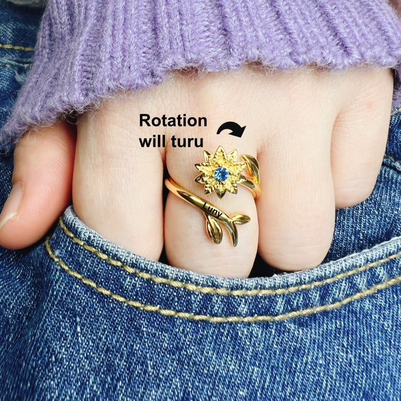 Personalized Birth Flower Fidget Spinner Ring: Anxiety Jewelry, Valentine's Day Gift, Mother's Day Gifts