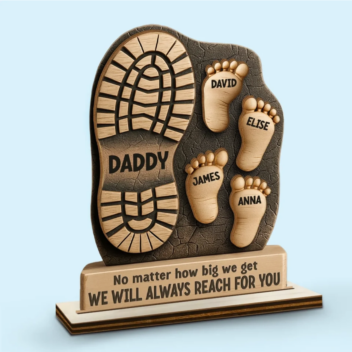 Your Footsteps Led Our Way Family Personalized Custom Shaped 2-Layered Wooden Plaque With Flat Stand Father's Day House Warming Gift For Dad Grandpa