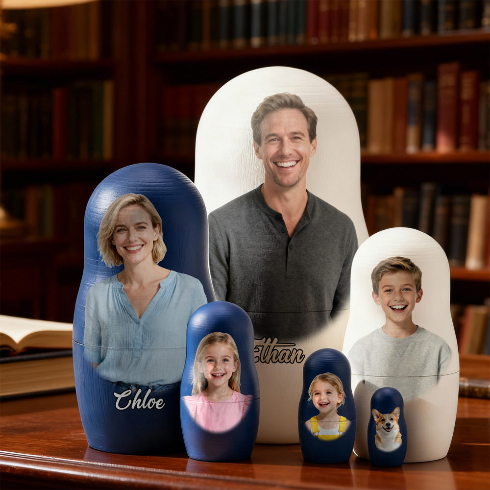 Personalized Photo Nesting Doll Custom Text Family For Dad Picture Matryoshka Keepsake Gift for Christmas and Home Decor