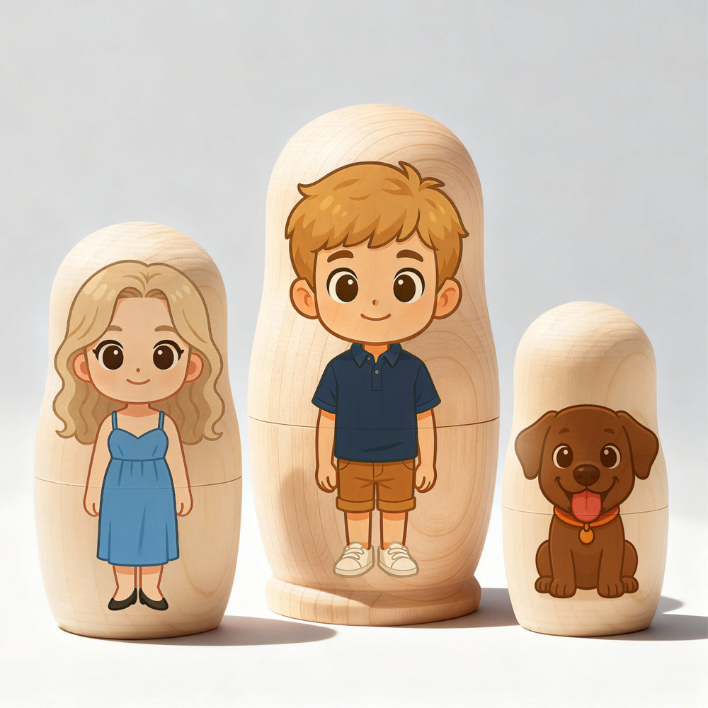 Personalized Portrait Nesting Doll Custom Photo Father's Day Gifts Family Portrait Cartoon Style Gift Photo Anniversary Gifts