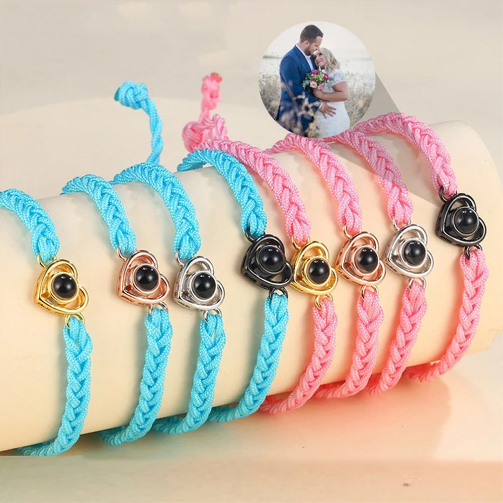 Custom Photo Projection Braided Rope Bracelet Memorial Photo Inside Bracelet Gifts for Her