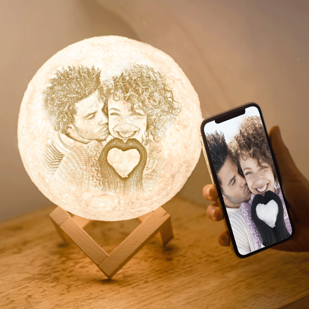 Photo Moon Lamp, Custom 3D Photo Light, Memorial Gift - Touch Two Colors 10-15cm