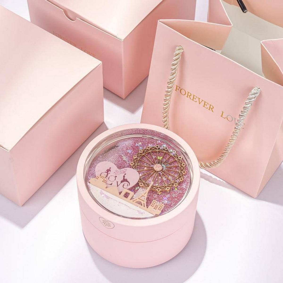 Necklace Pendant Box Jewelry Box Gift Boxes Single Neckline Box Pendant Wheel Round Jewelry Gift Case LED Light Clamshell Small for Proposal White & Pink