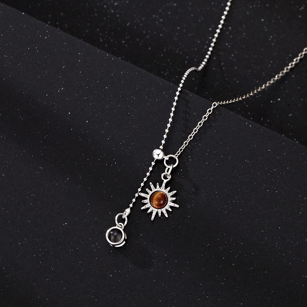 Personalized Sun Photo Necklace Projection Gem Necklace Anniversary Gifts for Her