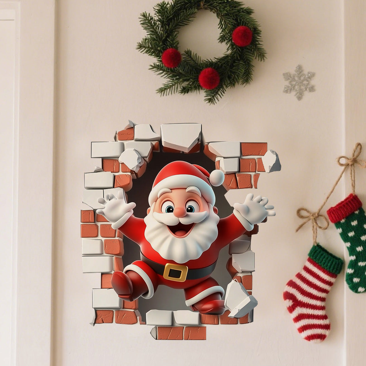 3D Christmas Wall Stickers Santa Claus Removable Stickers Holiday Wallpaper Home Decor