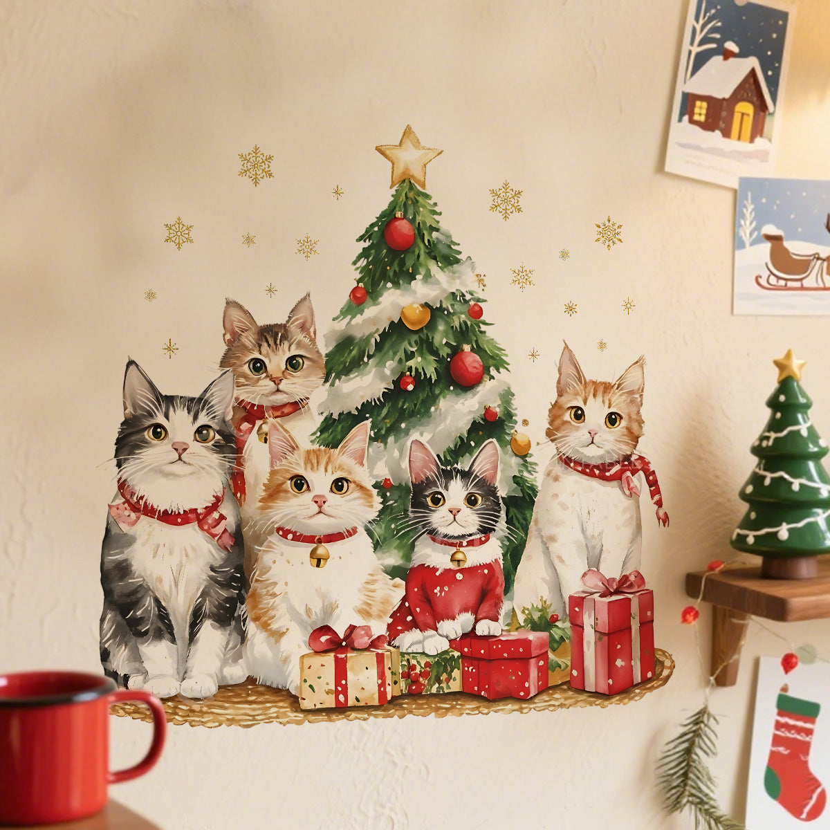 3D Christmas Wall Stickers Santa Claus Removable Stickers Holiday Wallpaper Home Decor