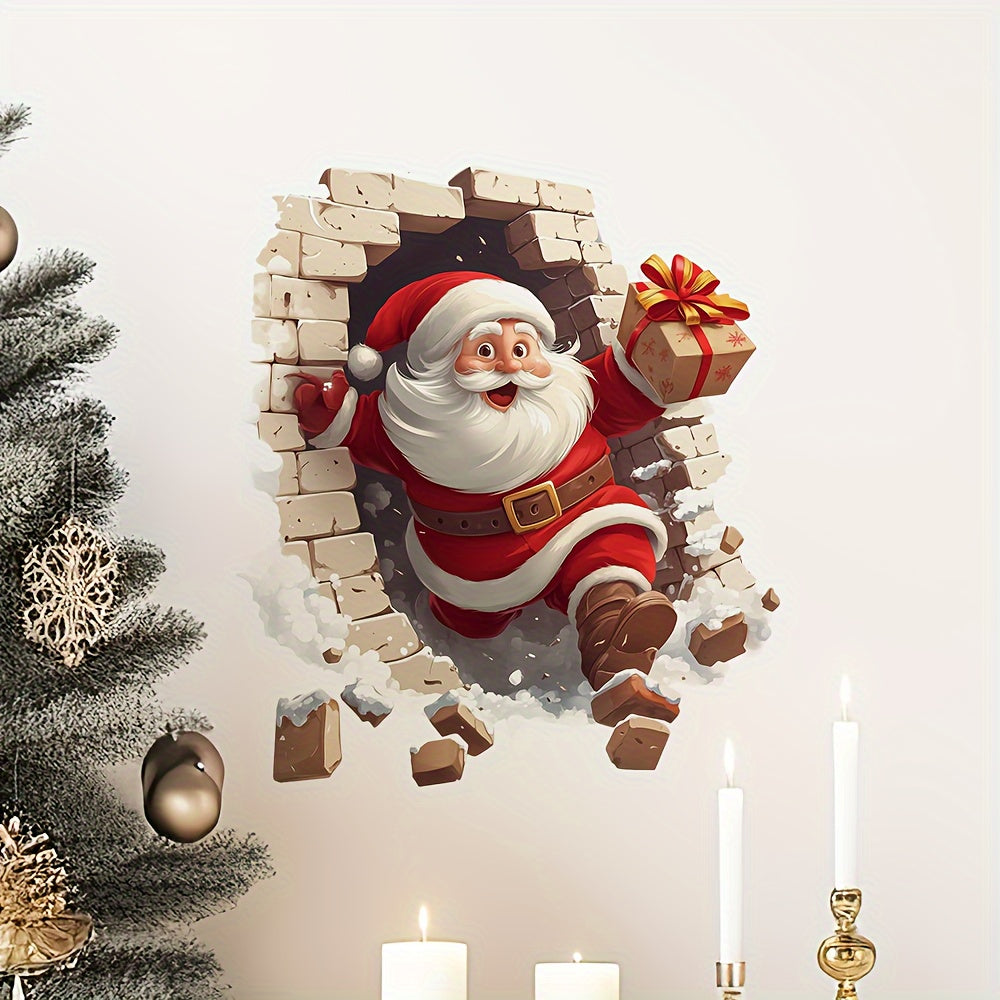 3D Christmas Wall Stickers Santa Claus Removable Stickers Holiday Wallpaper Home Decor