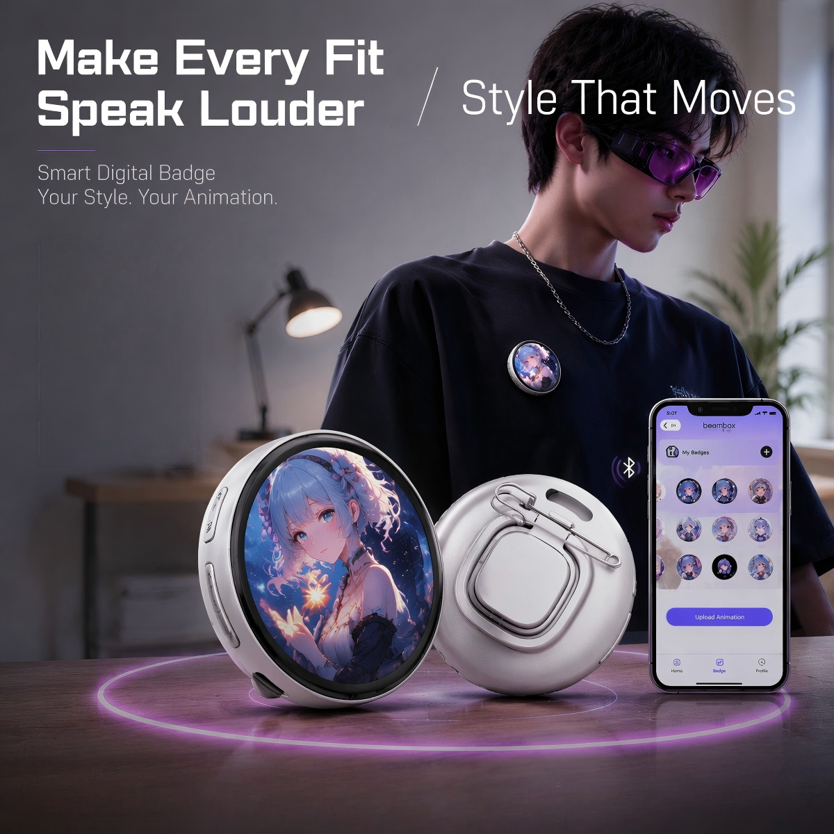 Smart Digital Display Badge with GIF/Photo Sync | Interactive Customizable Pin for Fans & Creators