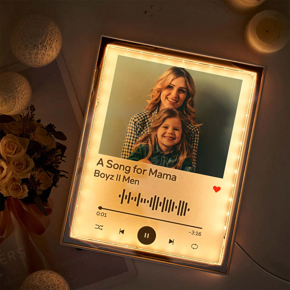 Personalized Spotify Code Plaque Custom LED Music Picture Frame Scannable Mirror Night Light Mother's Day Gifts