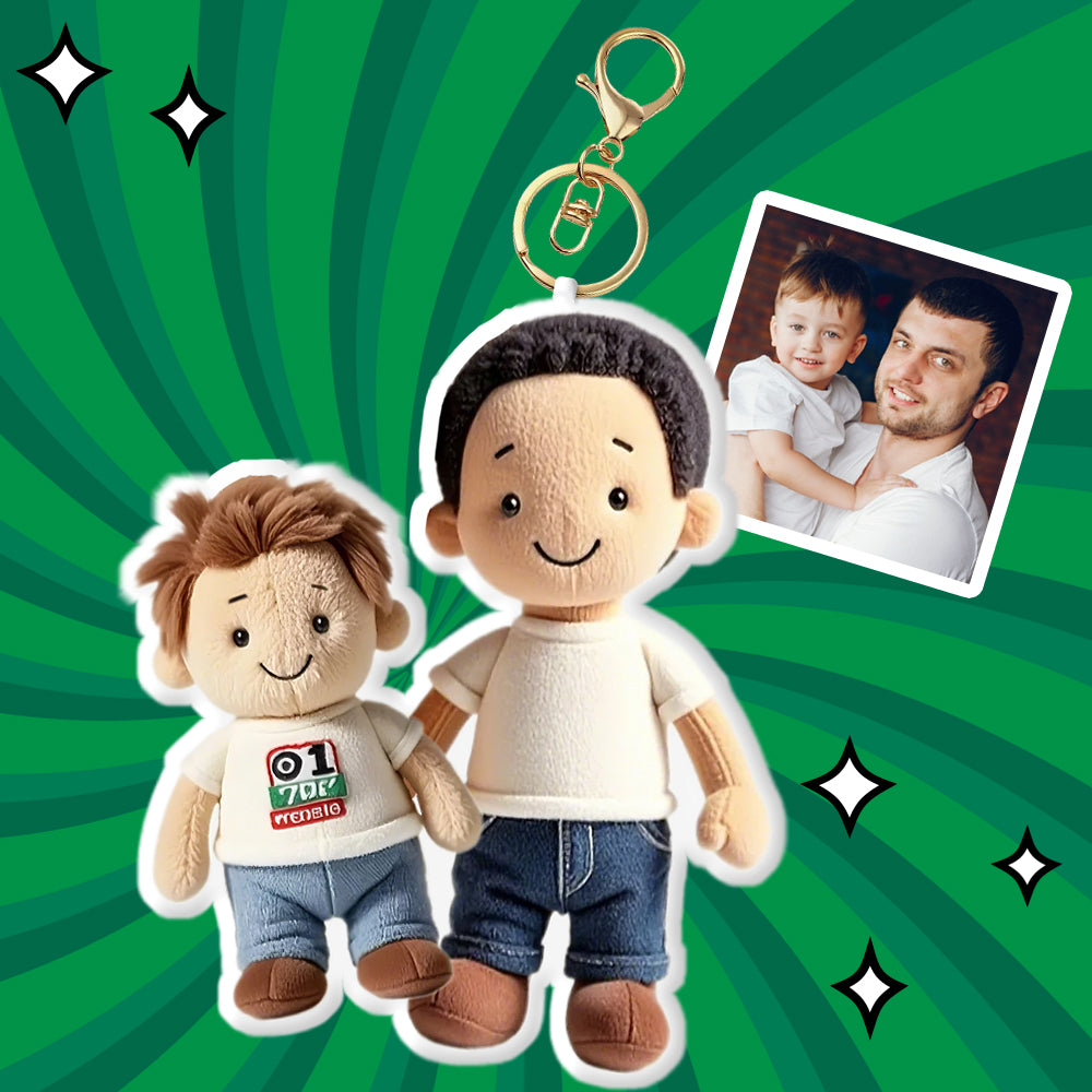 Personalized Photo Plush Doll Keychain Mini Me Plush Keychain Dad and Son