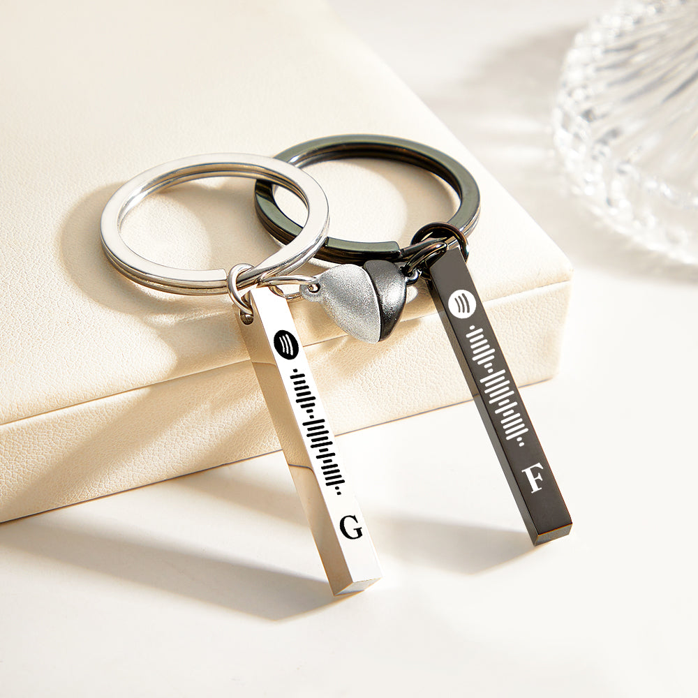 Set Magnet Heart Cute Custom Initial Keychain Spotify Music Keychain for Couple