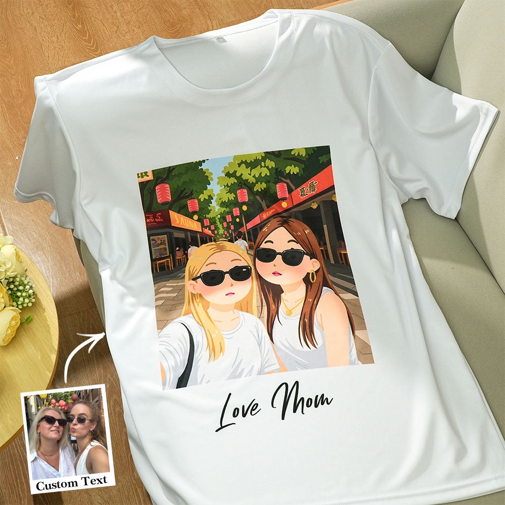 Custom Cartoon Style Photo T-Shirt Personalized Anime Portrait Tshirt with Custom Text Gift for Yourself