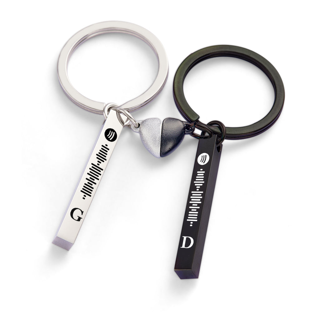 Set Magnet Heart Cute Custom Initial Keychain Spotify Music Keychain for Couple