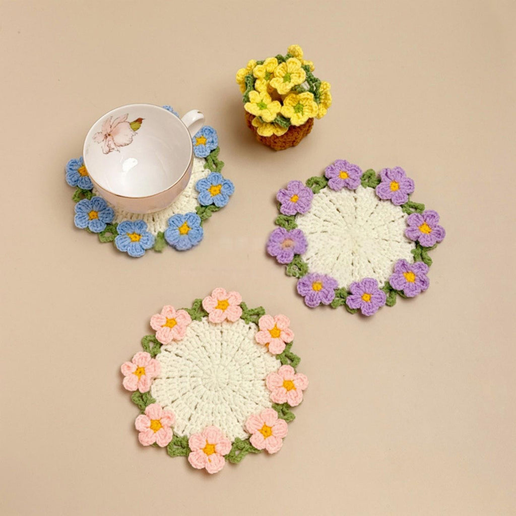 Knitted Flower Coasters Rapeseed Coaster Finished Hand-woven Flower Basket Decoration Gift For Mother And Girlfriend