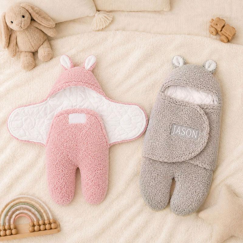 Plush Bunny Baby Swaddle Sleep Sack Anti-Startle Wearable Blanket Split-Leg Sleeping Bag for Newborns