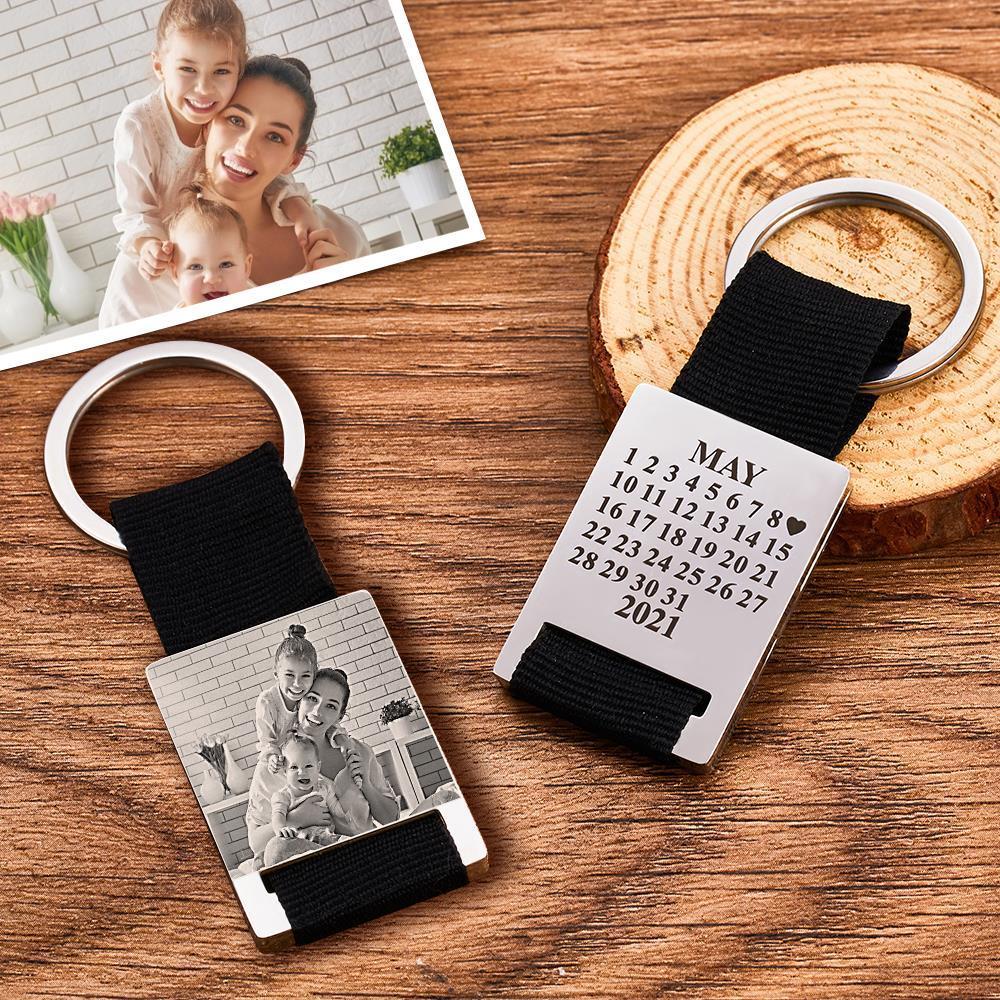 Custom Photo Engraved Calendar Key Chain Keyring Gift for Valentine's Day