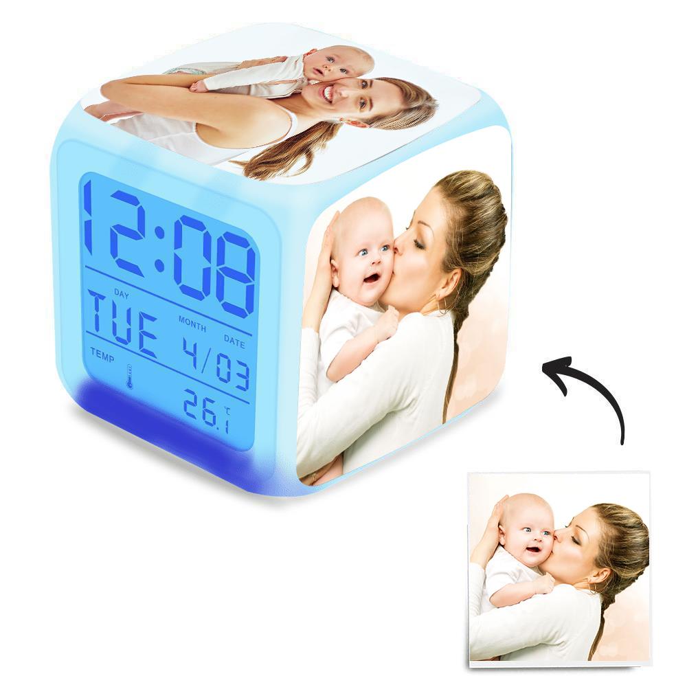 Personalized Alarm Clock Multiphoto Colorful Lights Gift For Mother's Day