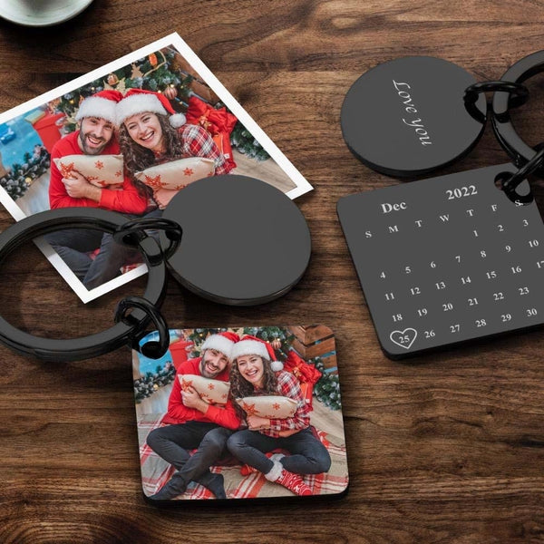 Custom Photo Keychain Engraved Calendar Keychain Gifts Black