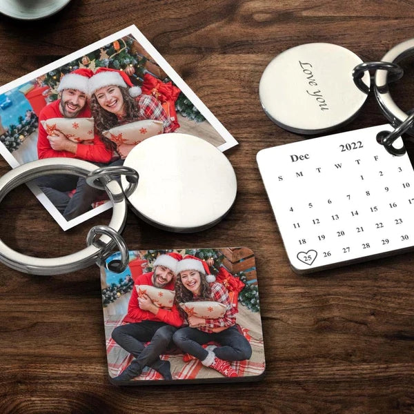 Custom Photo Keychain Engraved Calendar Keychain Gifts Black