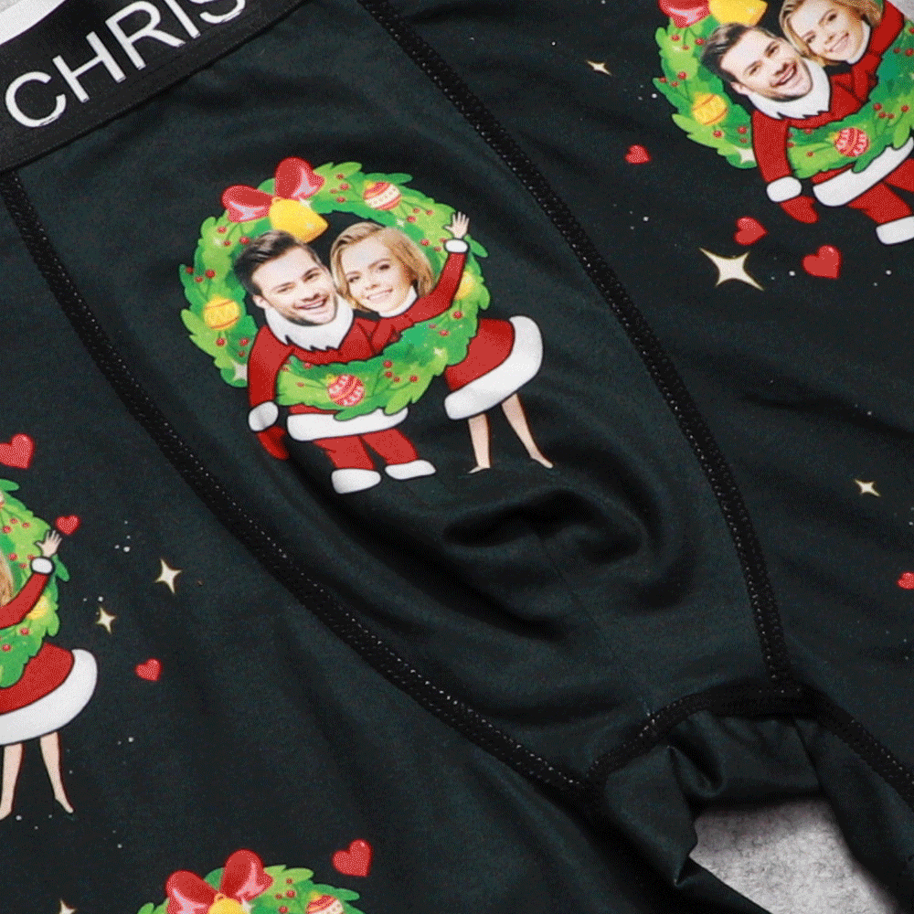 Custom Photo Boxer Face Underwear Double Santa Claus Couple Gifts Christmas Gift AR View