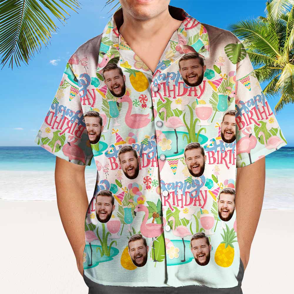 Custom Happy Birthday Logo Hawaiian Shirt Flamingo Party Personalized Logo Shirt