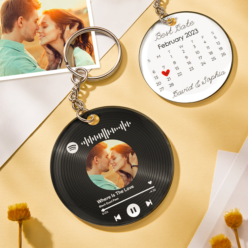 Custom Photo and Date Keychain Calendar Keychain Scannable Spotify Code Keychain Anniversary Gifts for Couple