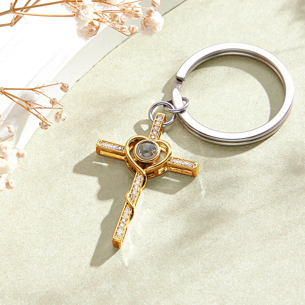 Cross Projection Keychain Custom Memorial Photo Key Ring Personalized Picture Inside Jewelry Trendy Best Friend Gift