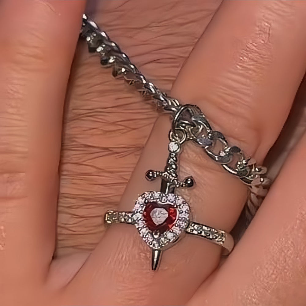 You Are In My Heart Ring and Bracelet Set Heart Sword Ring Bracelet