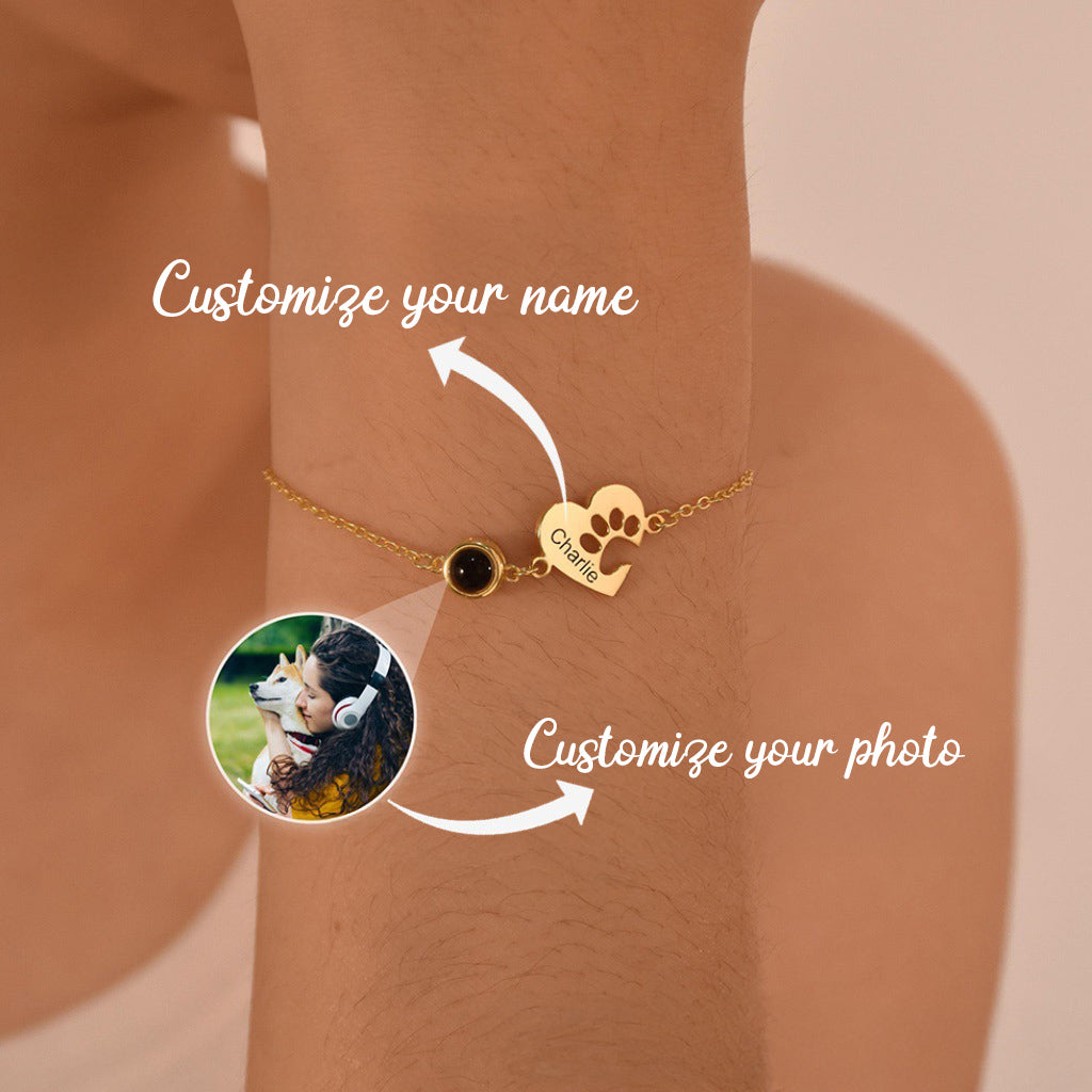 Personalized Dog Paw Projection Bracelet with Engraving Custom Bracelet for Women Memorial Gift