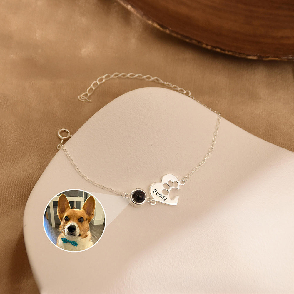 Personalized Dog Paw Projection Bracelet with Engraving Custom Bracelet for Women Memorial Gift