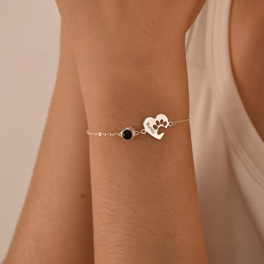 Personalized Dog Paw Projection Bracelet with Engraving Custom Bracelet for Women Memorial Gift