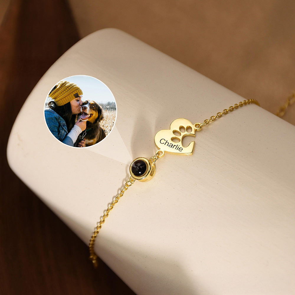 Personalized Dog Paw Projection Bracelet with Engraving Custom Bracelet for Women Christmas Gifts