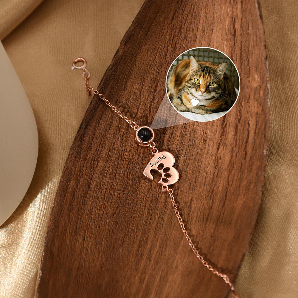Personalized Dog Paw Projection Bracelet with Engraving Custom Bracelet for Women Christmas Gifts
